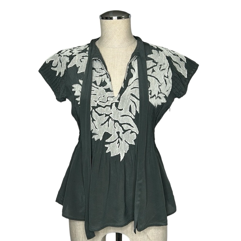 Anthro Project Alabama Silk Pintuck Embroidered Blouse Size 4